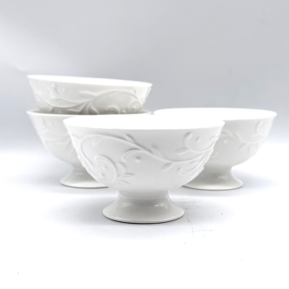4 Lenox Opal Innocence Carved Footed Desert Bowls